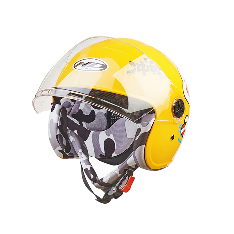 Motorcyclist wearing a stylish open face riding helmet
