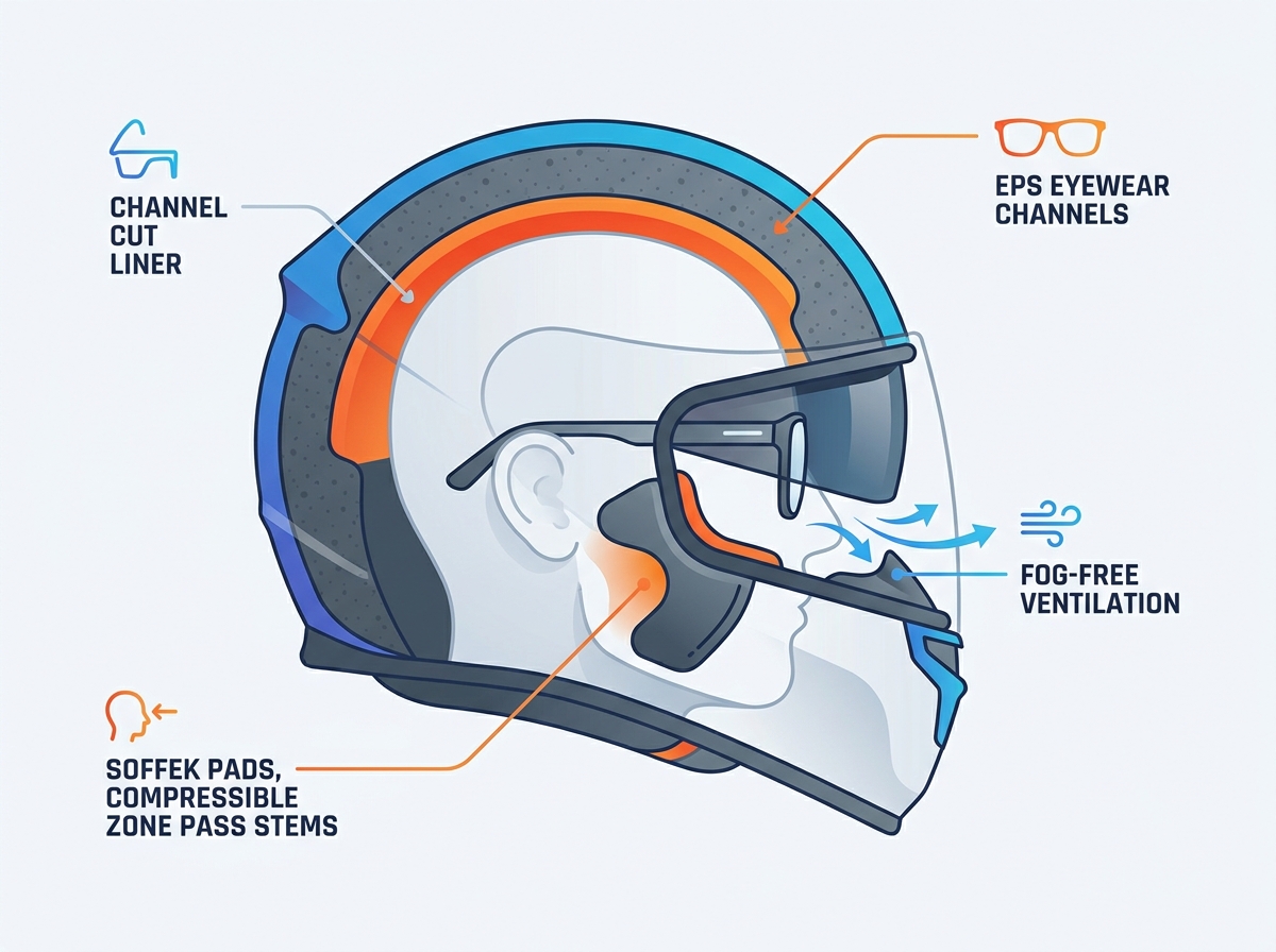 Motorcycle helmet and glasses fitment demonstration